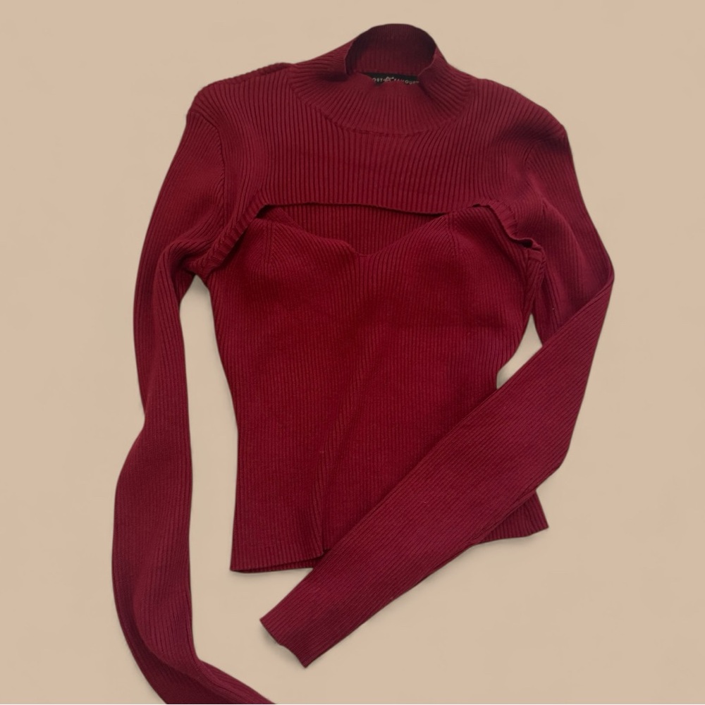 Red Ribbed Knit Sweater